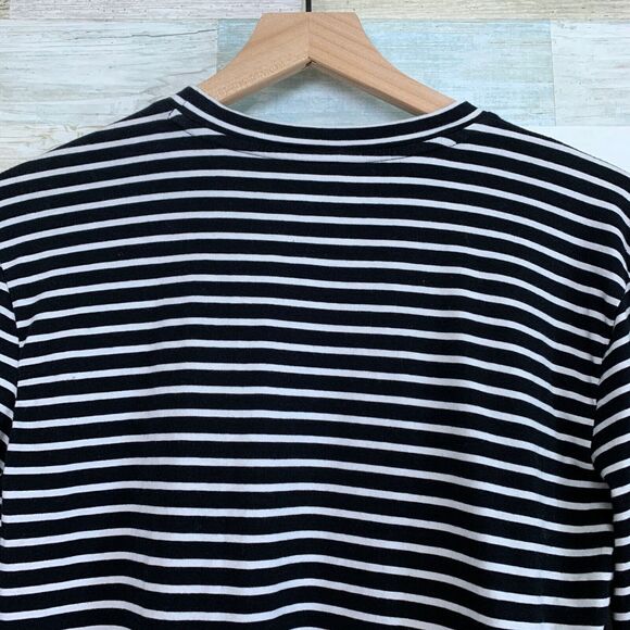 LOFT Floral Embroidered Striped Top Black White Bell Sleeve Womens Medium - Picture 6 of 12